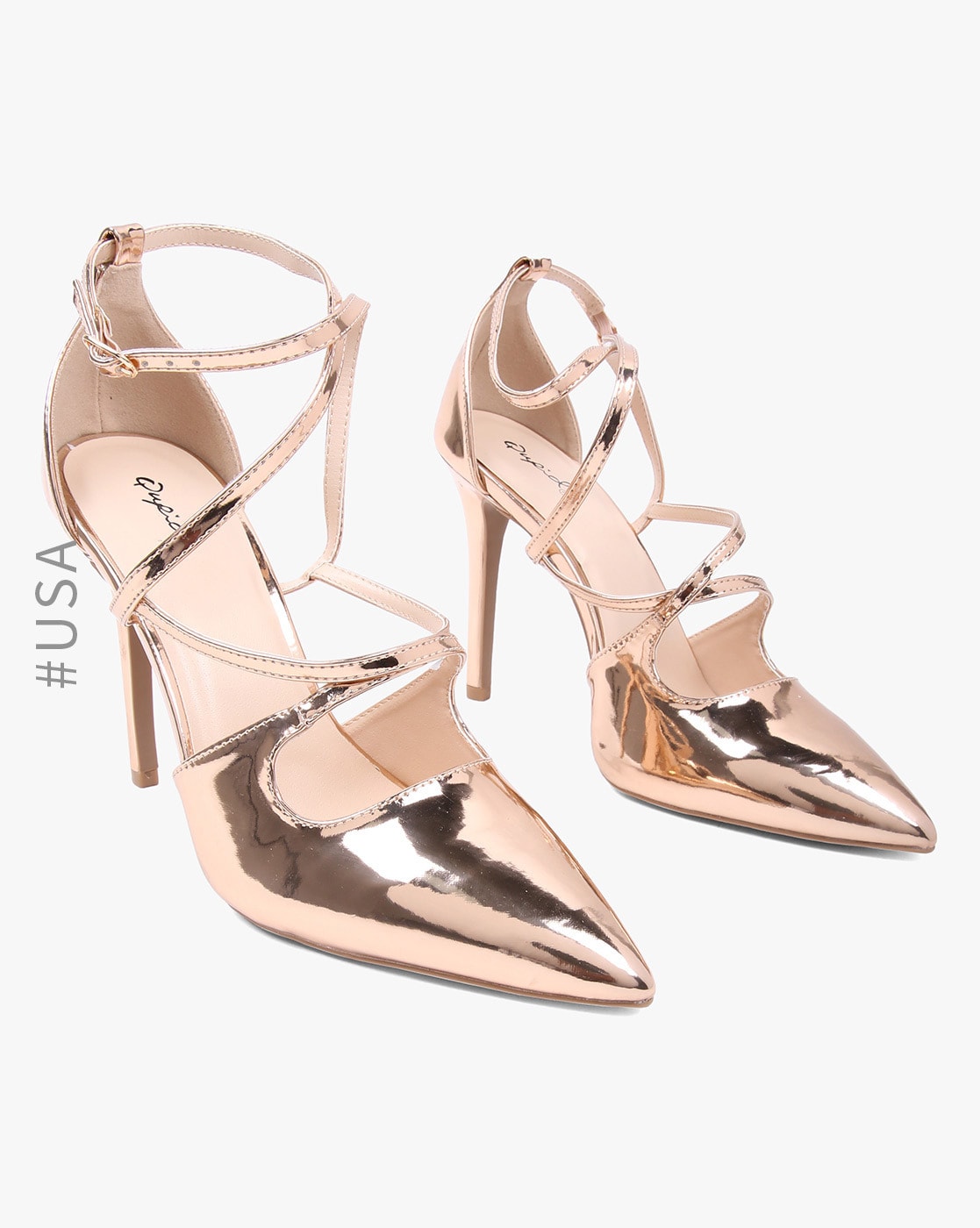 rose gold pointed toe barely there heels