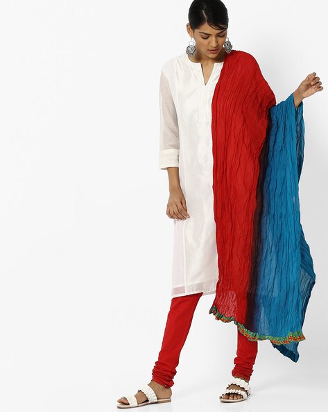 Ombre-Dyed Crushed Dupatta with Printed Border Price in India