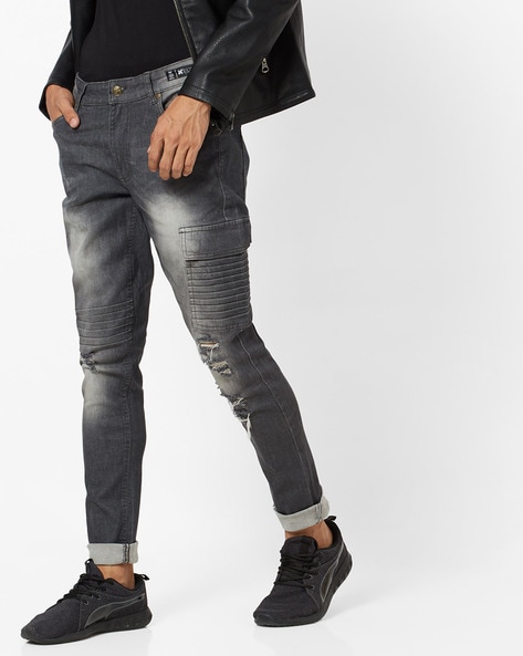 Mens grey sale biker jeans