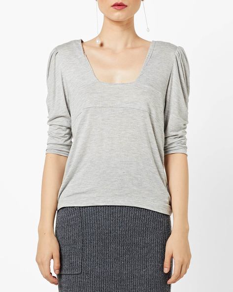 Long-Sleeve Scoop-Neck Fitted Tee