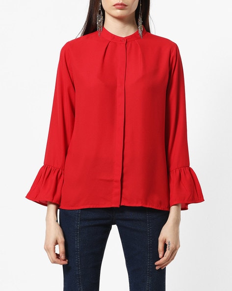 red shirt with bell sleeves