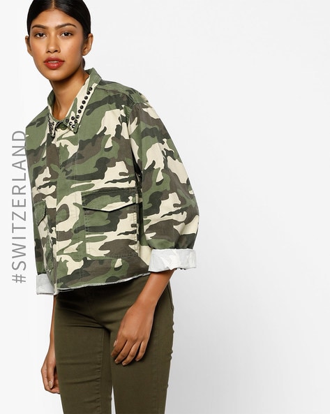 Ambiance Women's Juniors Camouflage Army Print Utility Cargo Jacket - 68880  | eBay