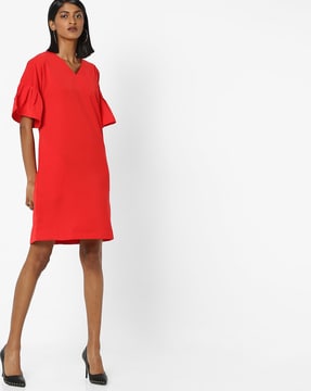 womens red shift dress