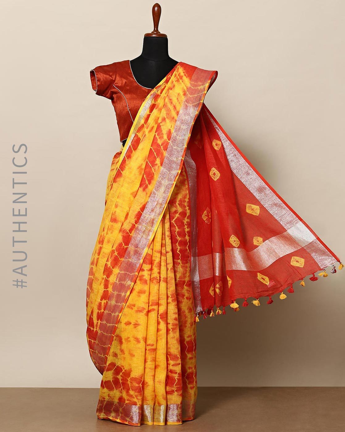 Yellow Tie & Dye Chiffon Saree with Blouse - Sutra Attire - 3970393