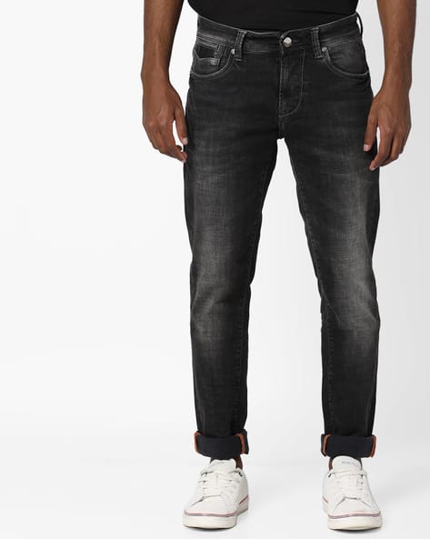 Mid-Wash Straight Fit 5-Pocket Jeans - Main Image