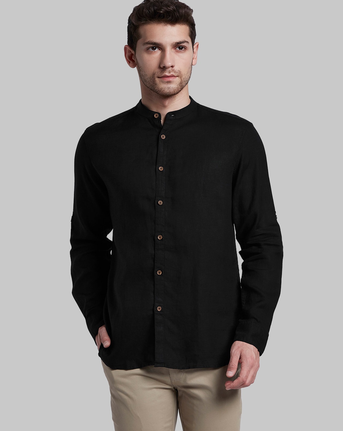 Chinese Collar Black Shirt | estudioespositoymiguel.com.ar