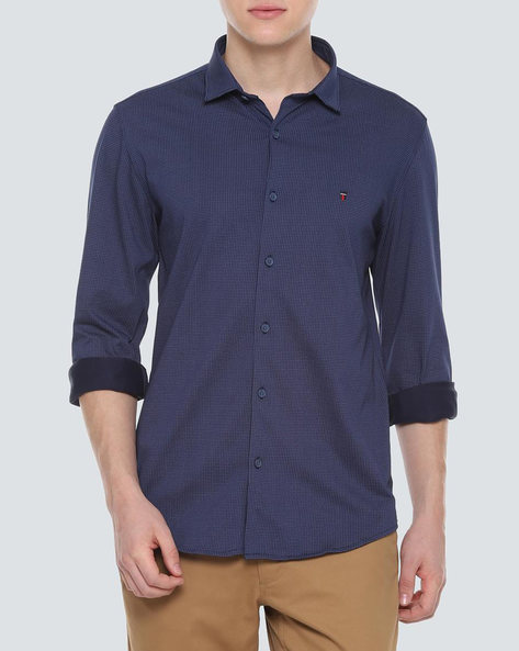 Buy Louis Philippe Blue Cotton Slim Fit Checks Shirts for Mens