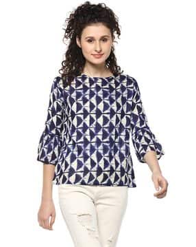 Mayra Geometric Print Top with Bell Sleeves