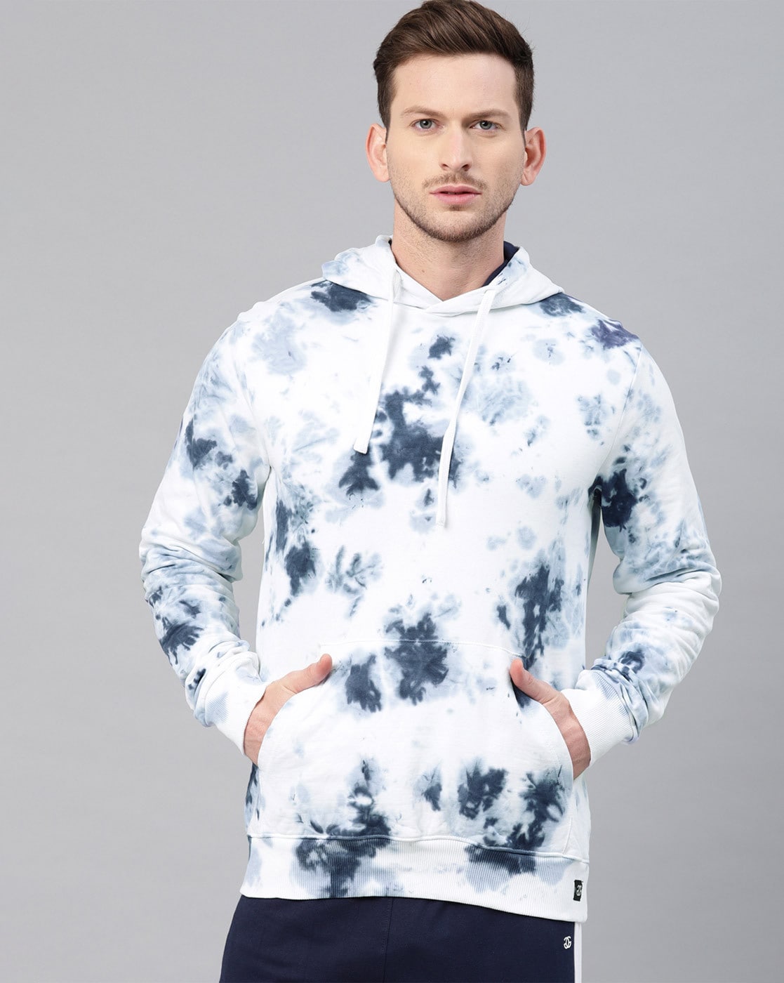 white and blue tie dye sweatshirt