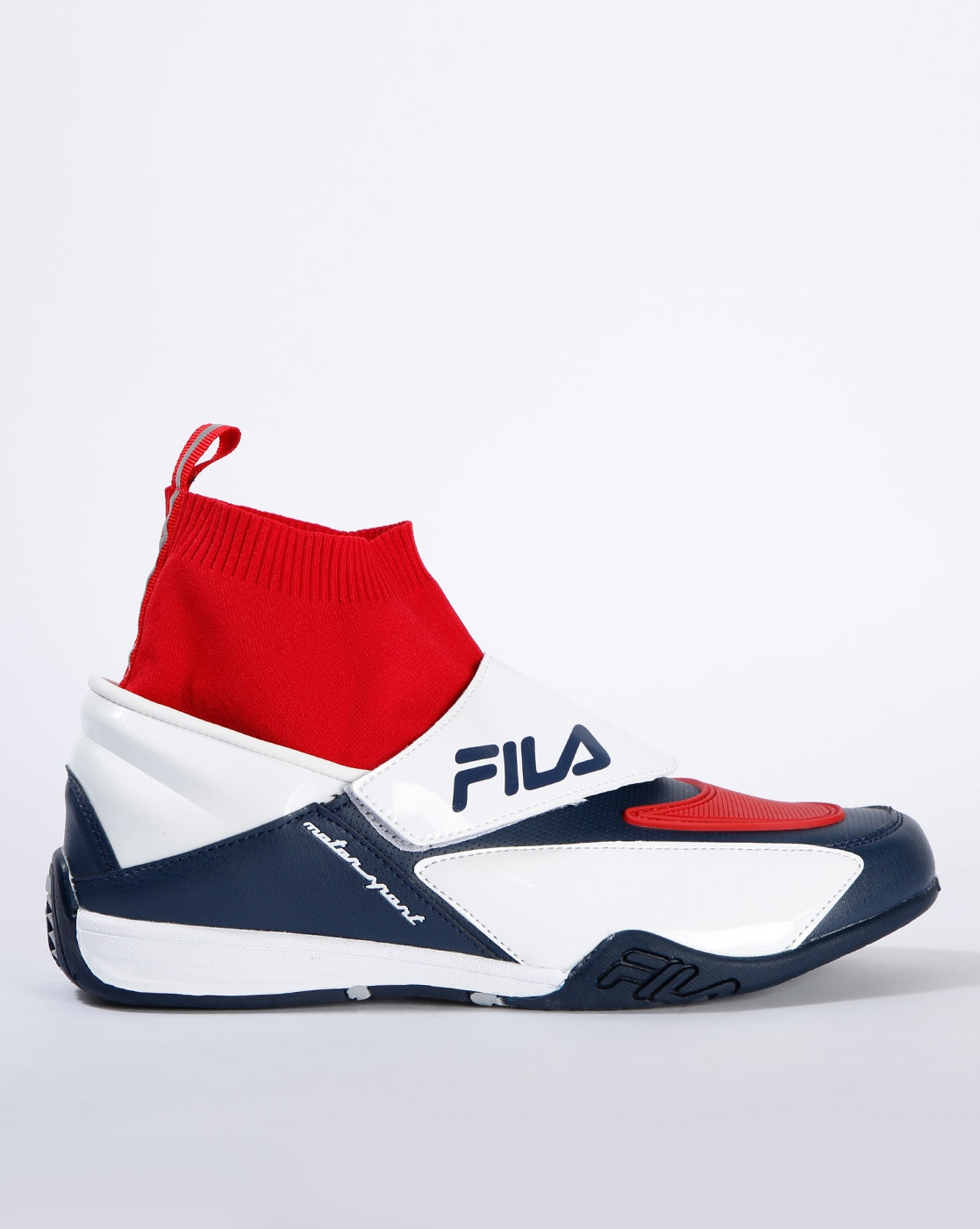 red and blue fila shoes