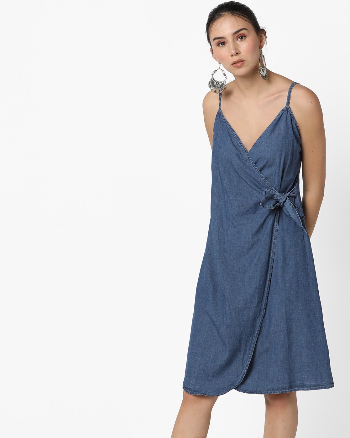 dark blue wrap dress