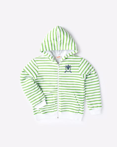 green and white striped hoodie