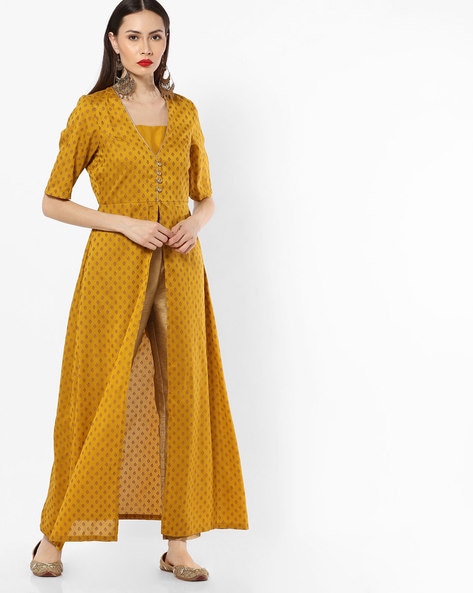 Buy Yellow Angrakha Kurtas for Women Online in India - Indya