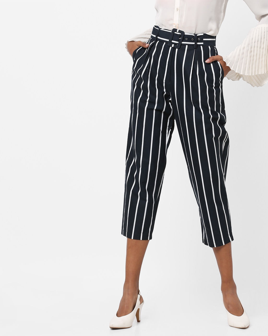 striped cropped pants