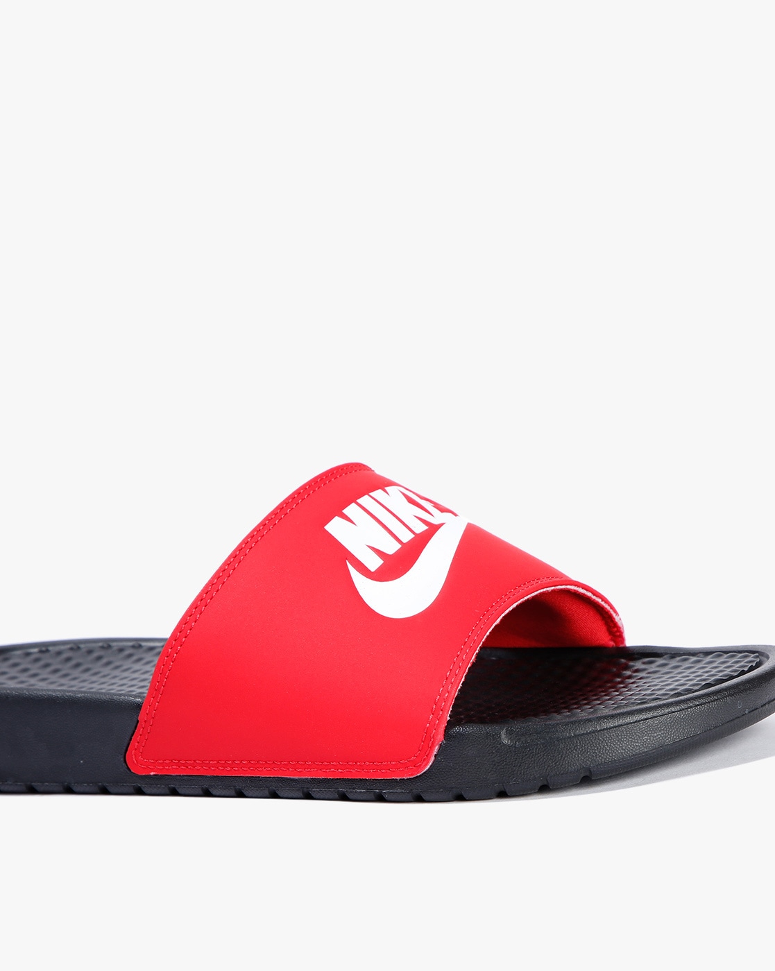 Nike benassi swoosh red golden check slides best sale