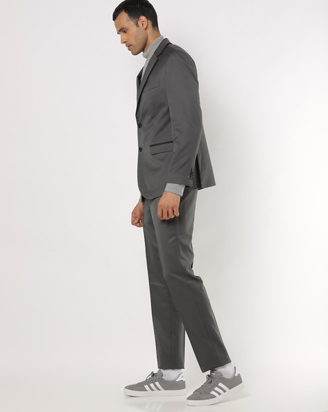 Gray Slim Fit 2 Piece Peak Lapel Pinstripe Suit for Men