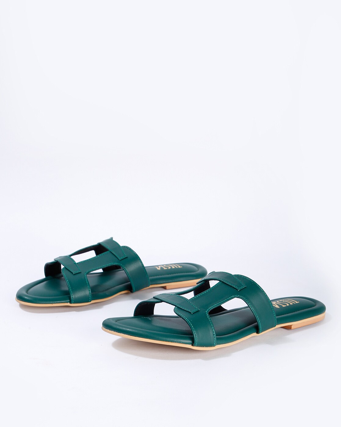 dark green flat sandals