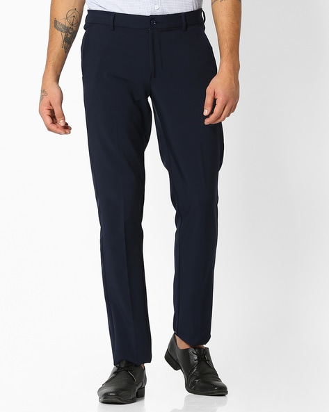 Slim Fit Navy Stretch Trousers | Buy Online at Moss