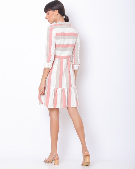 pink and white striped sundress