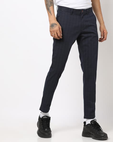 mens blue cropped trousers