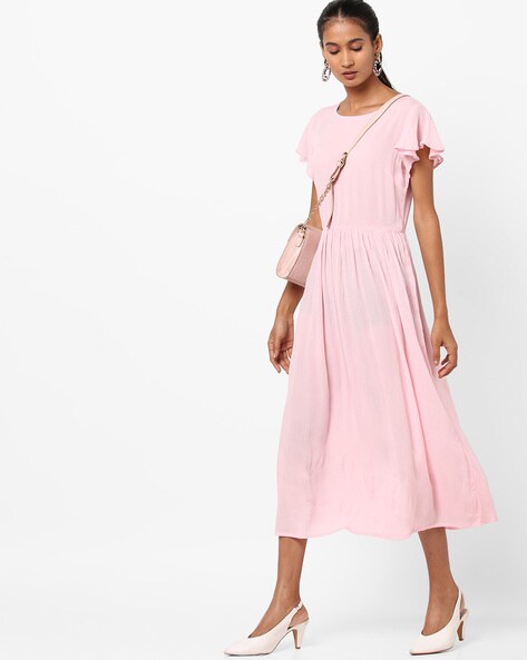 pink a line dress with sleeves