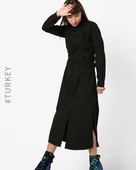 womens dresses criss cross shirt dress