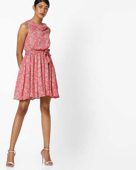cowl neck fit and flare dress