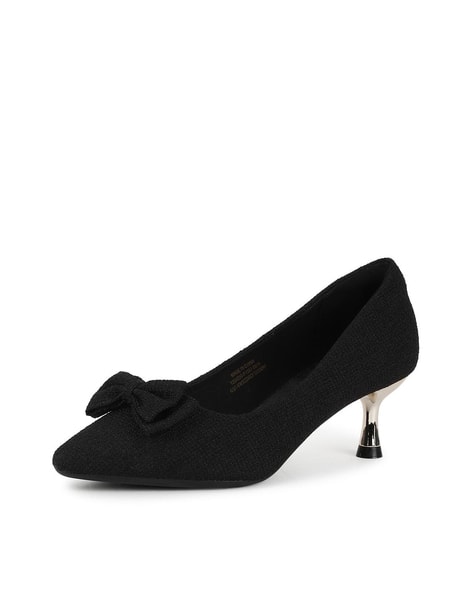 Textured Cone Heeled Shoes with Bow Accent (Image - 3)