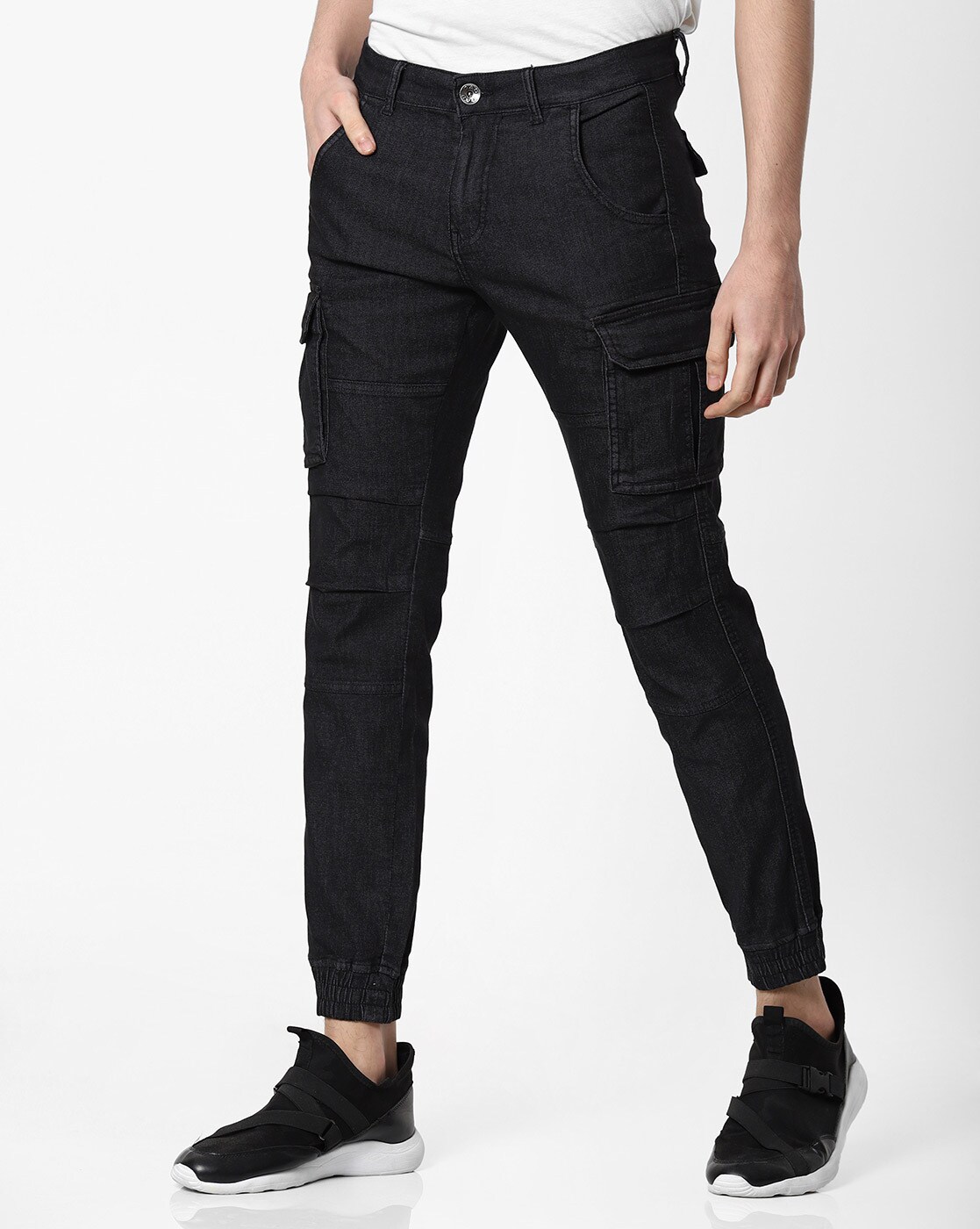 black skinny cargo trousers