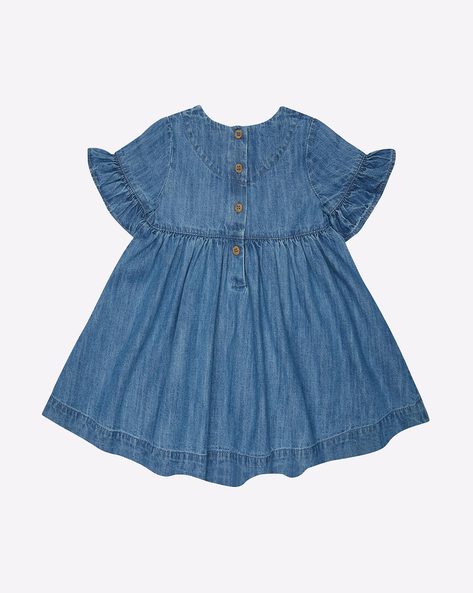 Infant Girl's Denim Chambray Romper with Pom Pom Trim – cuteheads