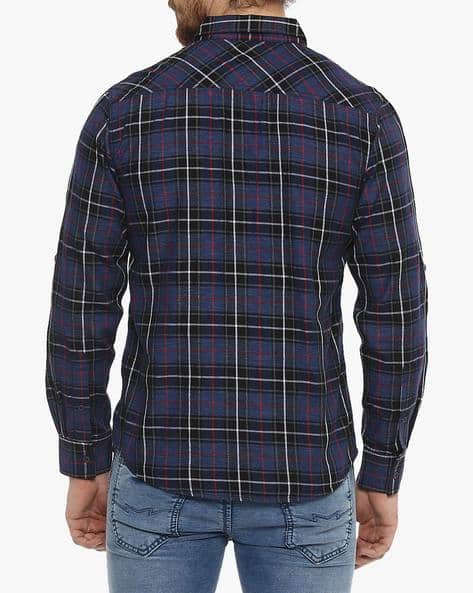 Slim Fit Checked Shirt with Buttoned Patch Pocket (Image - 3)
