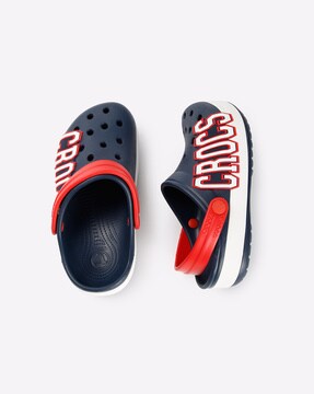 navy blue and red crocs