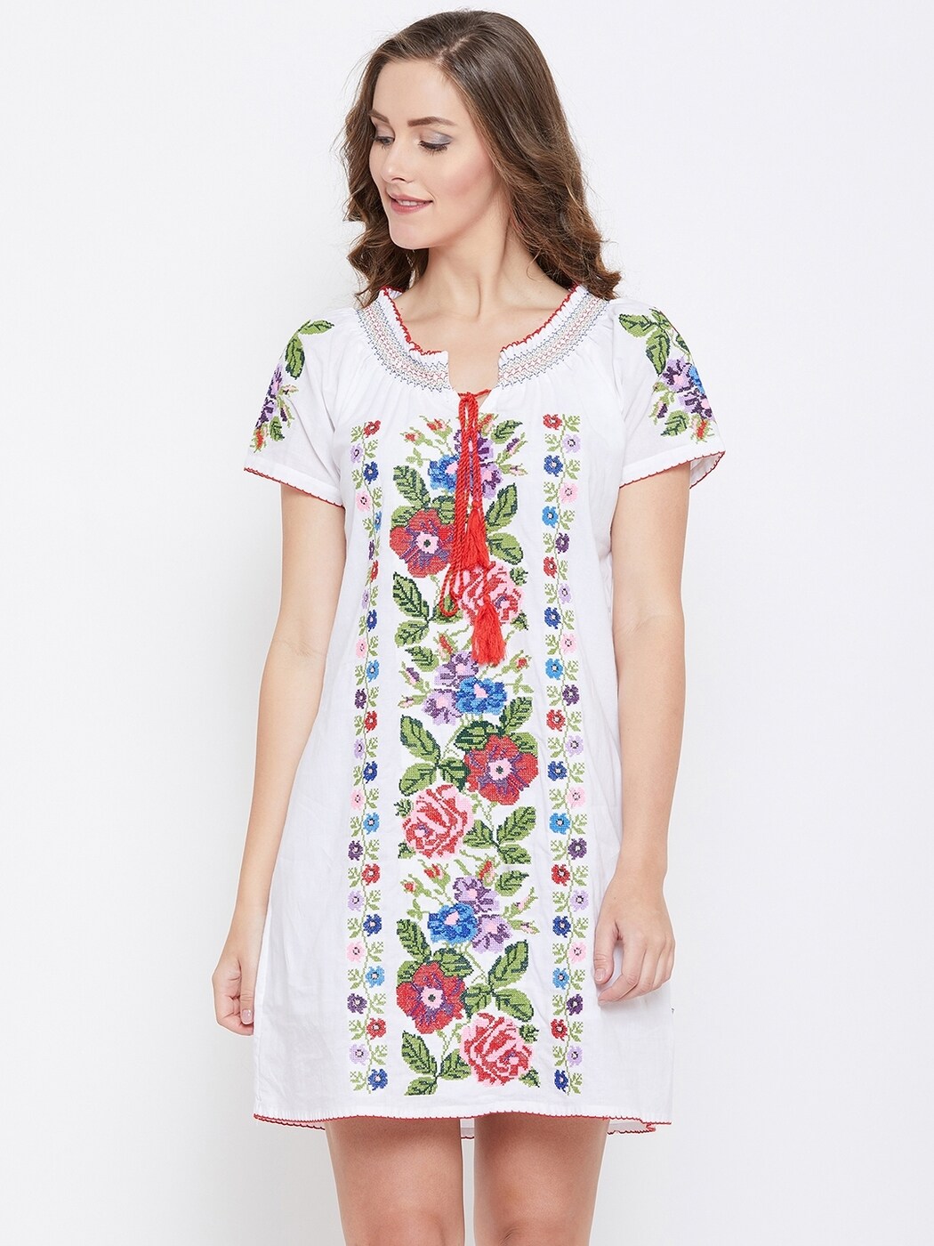 floral embroidered shift dress