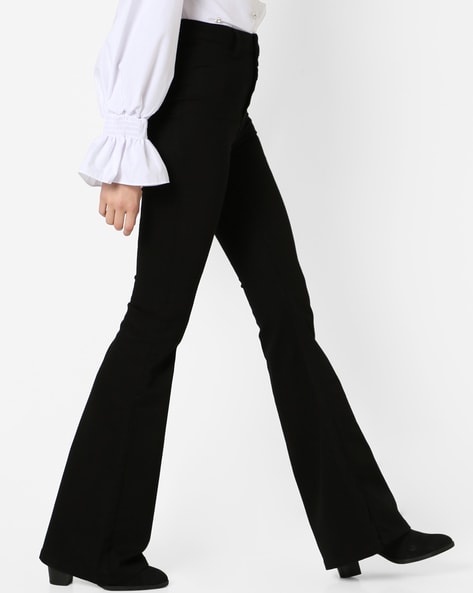 TheMogan Women's TALL High Rise Waist Super Flare Leg Jeans Black Bell  Bottom Denim Pants