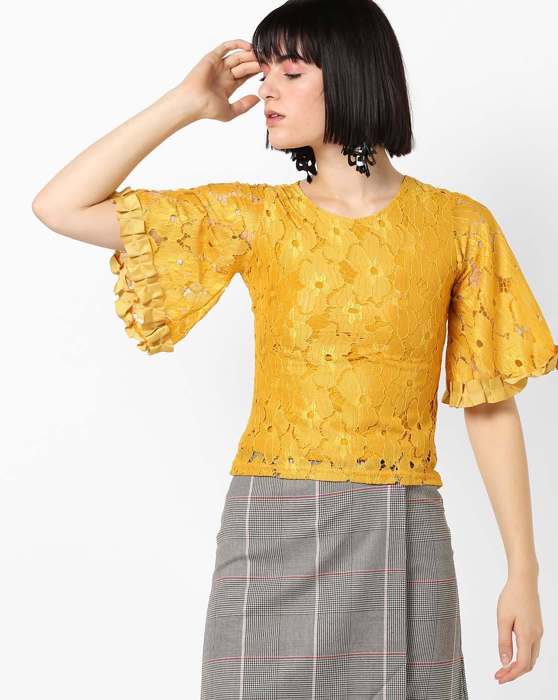 mustard yellow lace top
