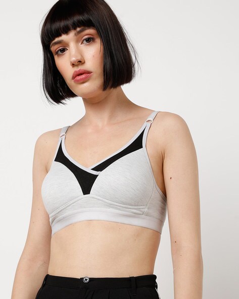 Textured Sports Bra with Contrast Panels
