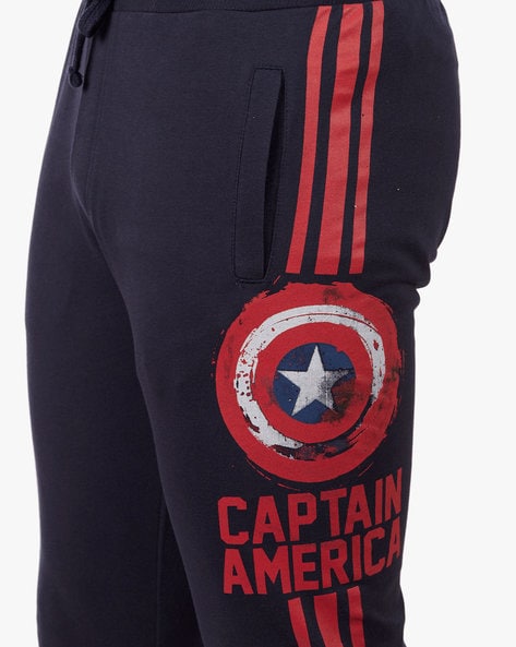 Men's Captain America The First Avenger Navy Cotton Typographic Printed  Activewear Joggers