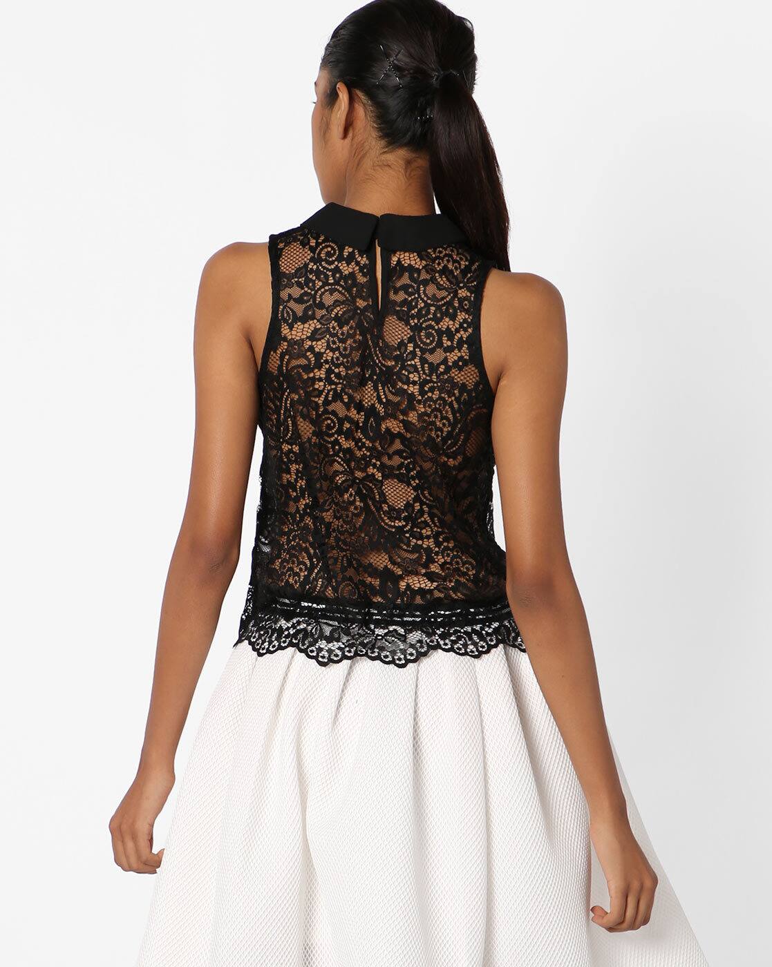 Buy TALLY WEiJL Sleeveless Lace Top with Berm Online | Ajio.com