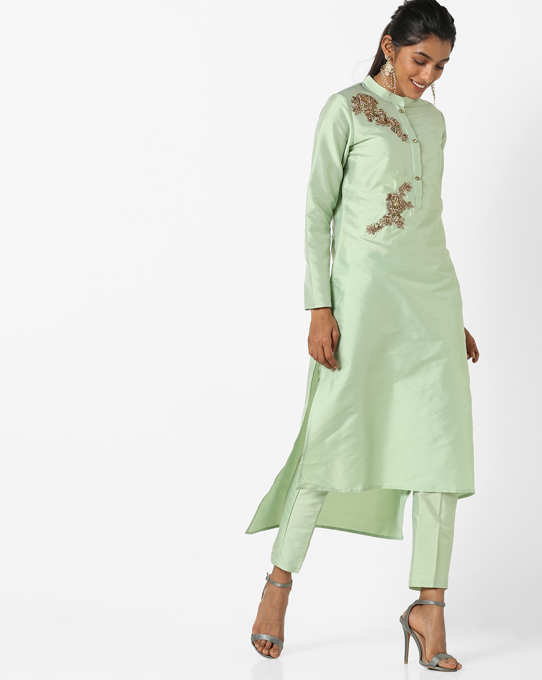 9048 : Yellow | Pair Of Cotton Key-Hole Kurti + Cotton Ankle Pants With  Pockets | With Intricate Embroideries – YUVA®