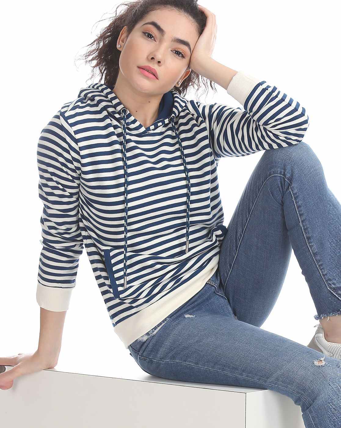 blue white striped hoodie