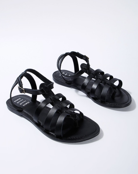 Michael Kors Gladiator Sandals Women's 6 M Black Kennedy Flat Leather Zip  Up | eBay