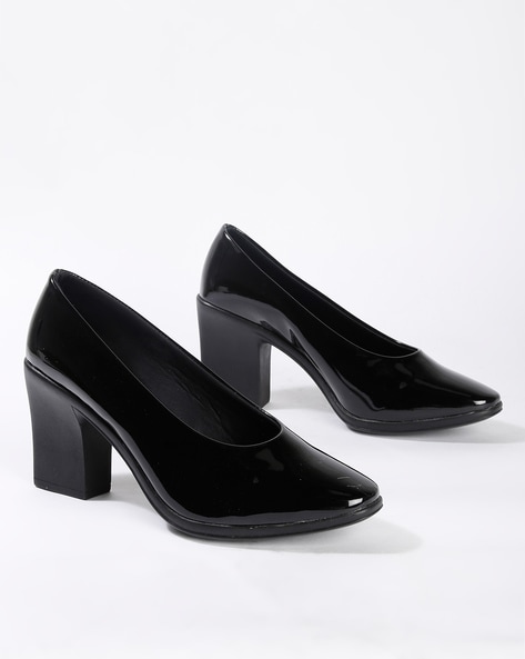 Black slip on mid thick heel dress shoe point toe | Womens dress shoes,  court & pumps online 1961WS