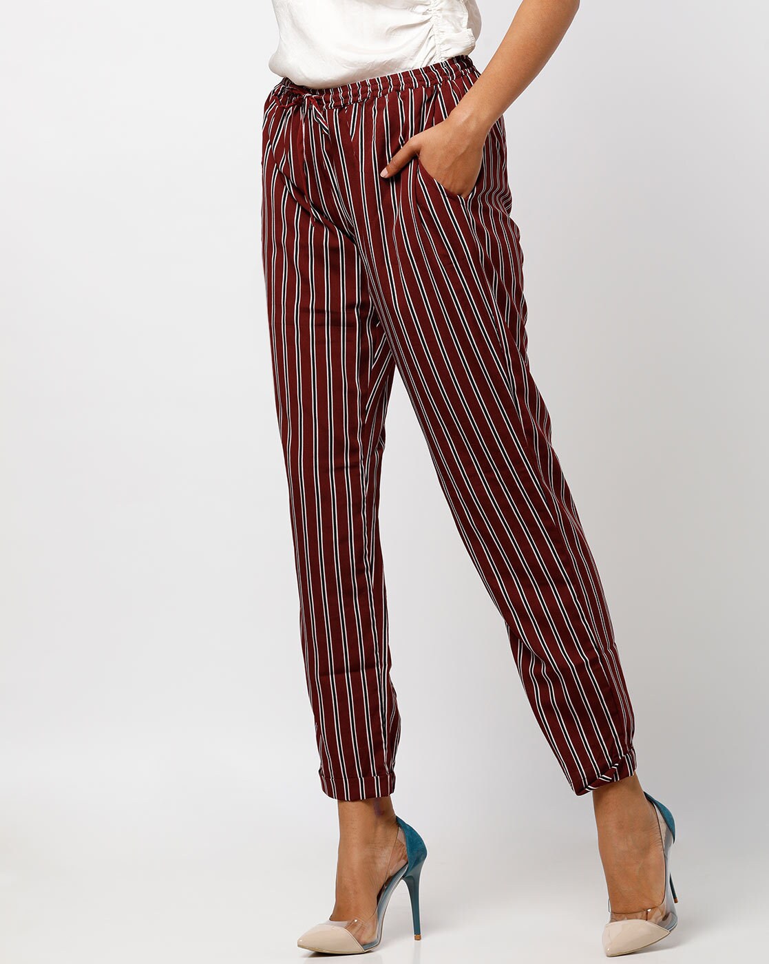 maroon striped pants