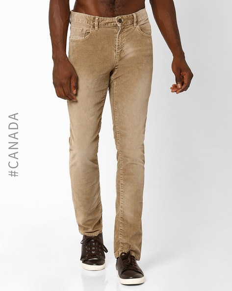 tbase Men Camel Solid Corduroy Chinos Trouser for Men Online India