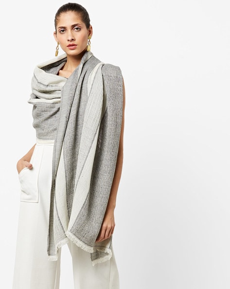 Striped Jaquard Shawl with Frayed Hems Price in India