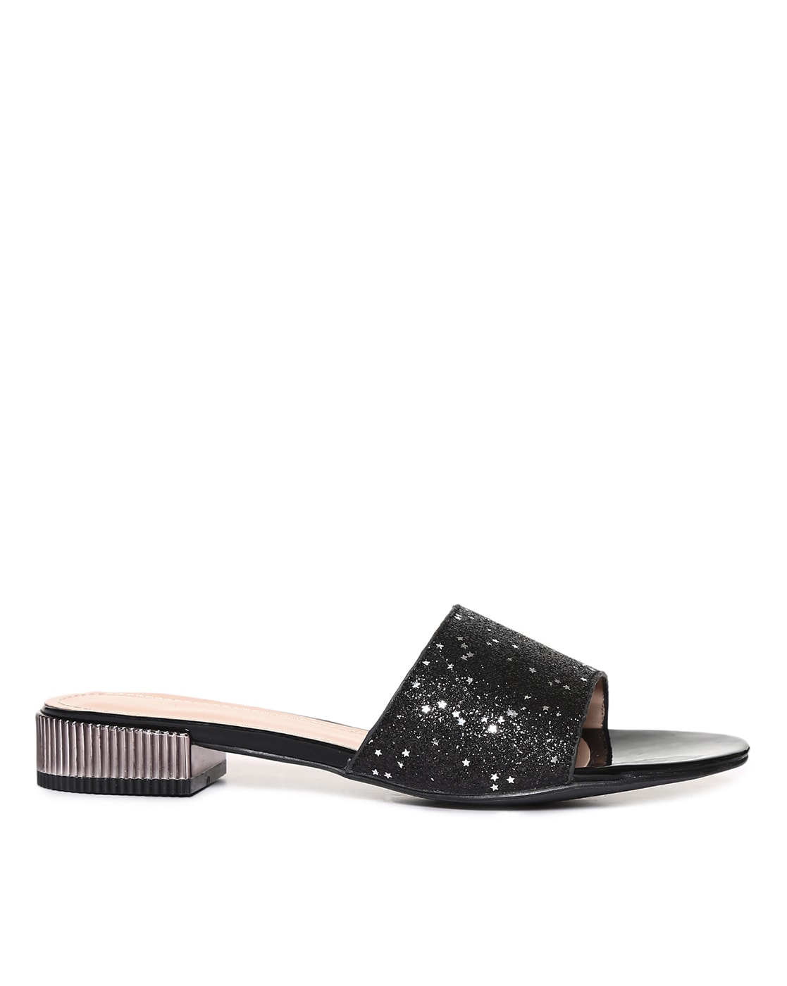 Afia Flat Sandal - Pewter/Black Rhinestone - GLITTER FASHION