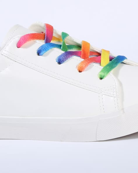 white shoes with colourful lace