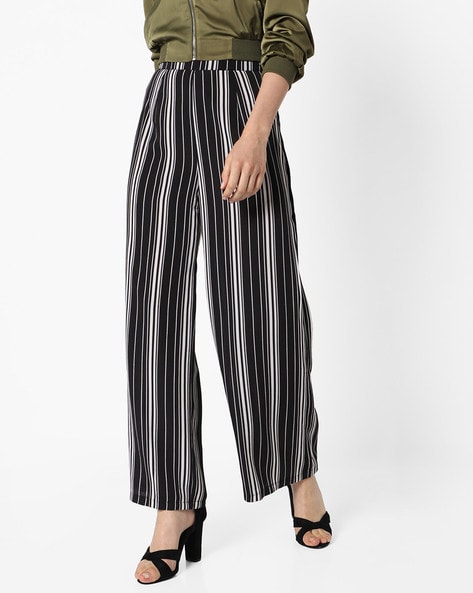 Buy DressBerry Black & White Striped Palazzo Trousers - Trousers for Women  1117041 | Myntra
