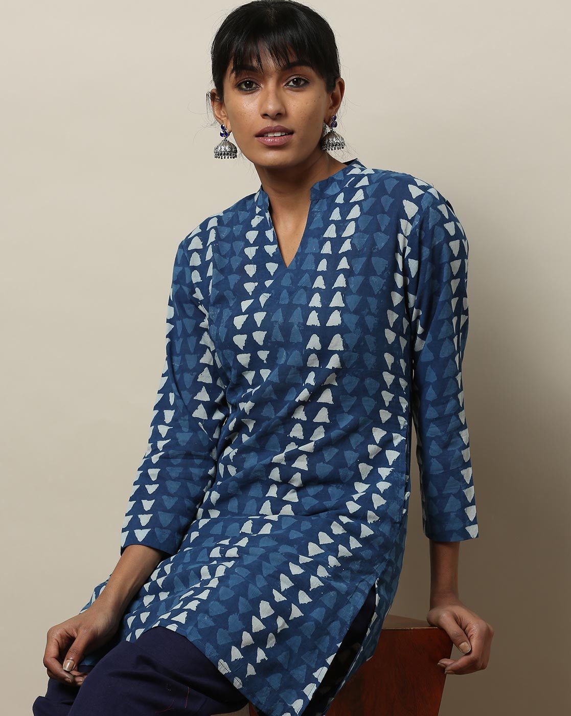 Mishmash Indigo Printed Pure Cotton Kurti For Women Online