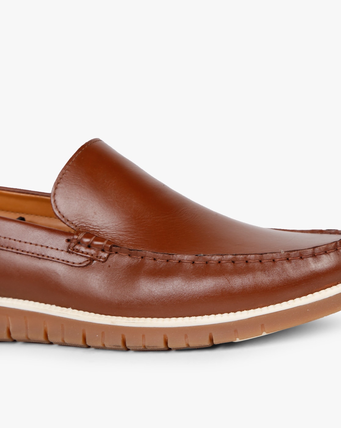 red tape round toe leather loafers